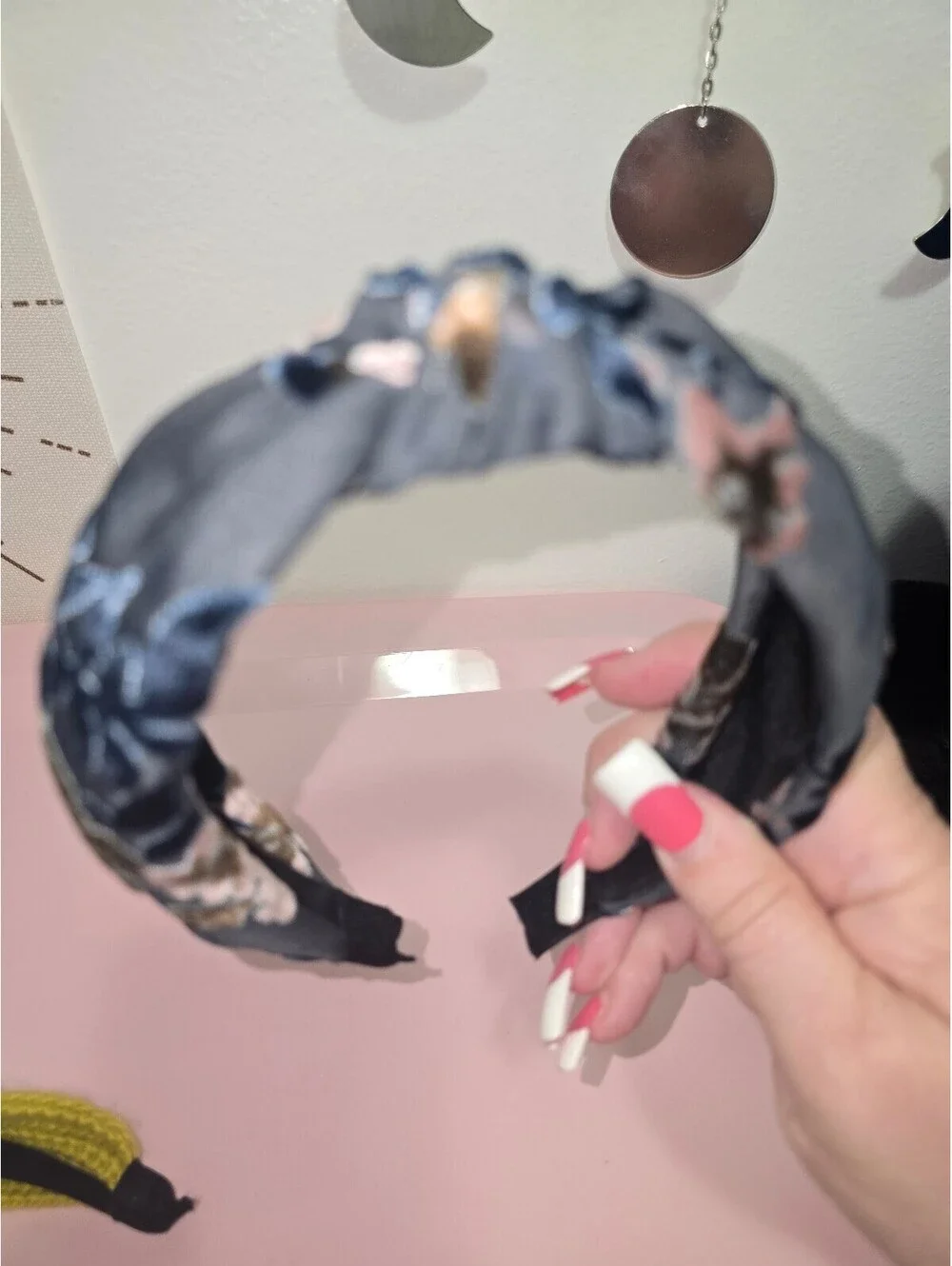 Set of 2 Headbands - Yellow Knit and Black Floral Satin
